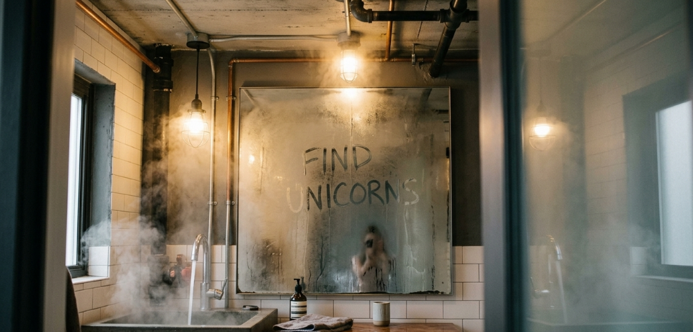 'FIND UNICORNS' mirror message 'FIND UNICORNS' mirror message